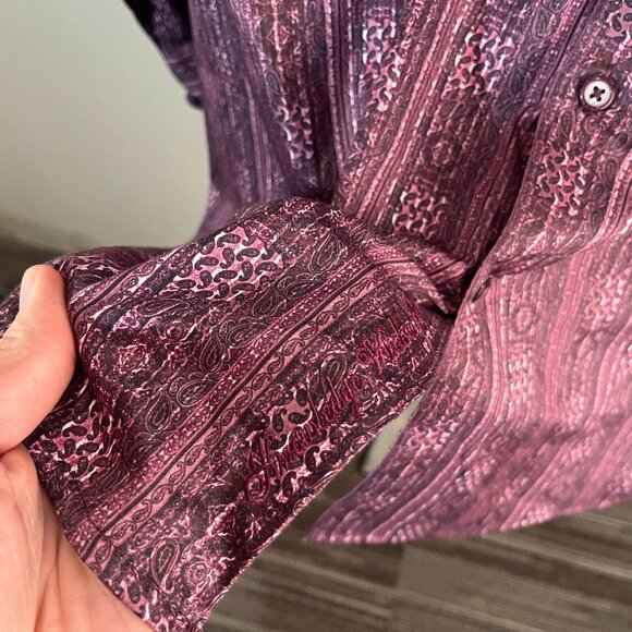 Robert Graham Men's purple and white long sleeve flip cuff shirt 3XL XXXL EUC - Picture 2 of 8